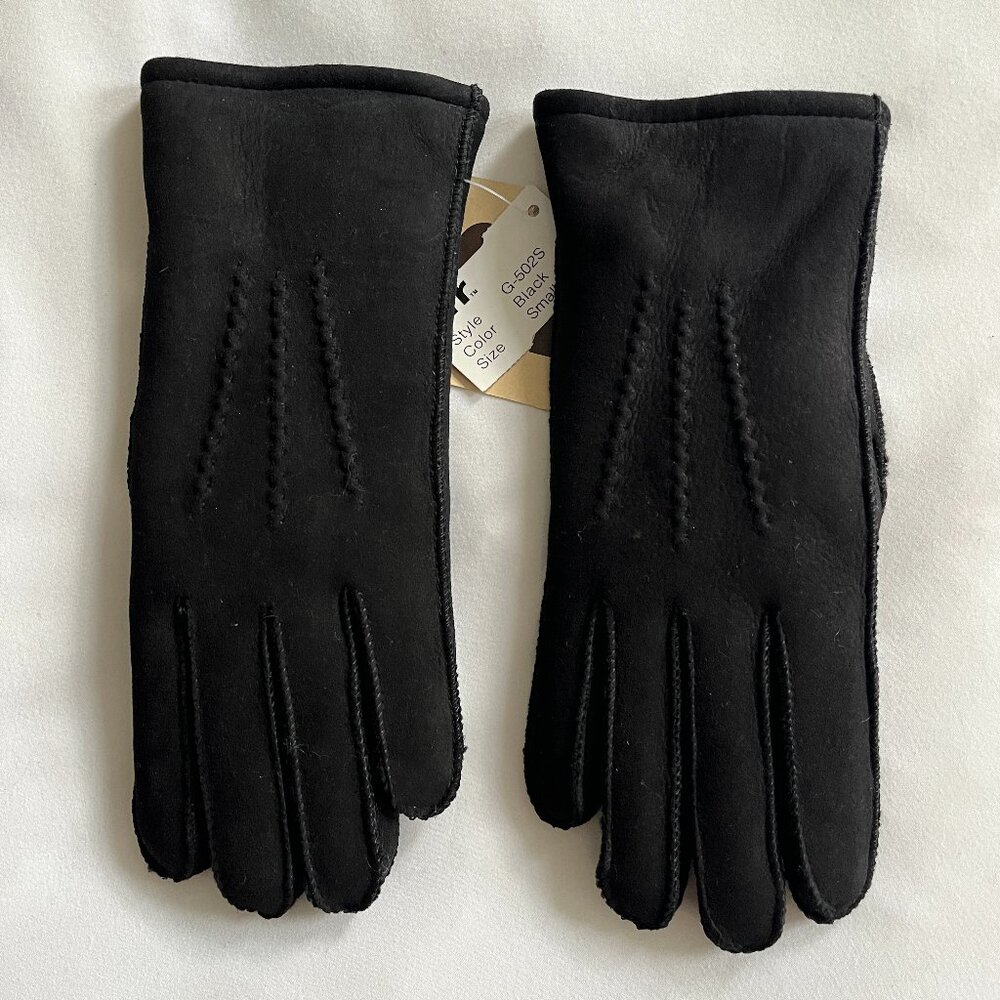 FRR Canada Suede Shearling Sheepskin Fur Lined Gloves - Black - Size Small